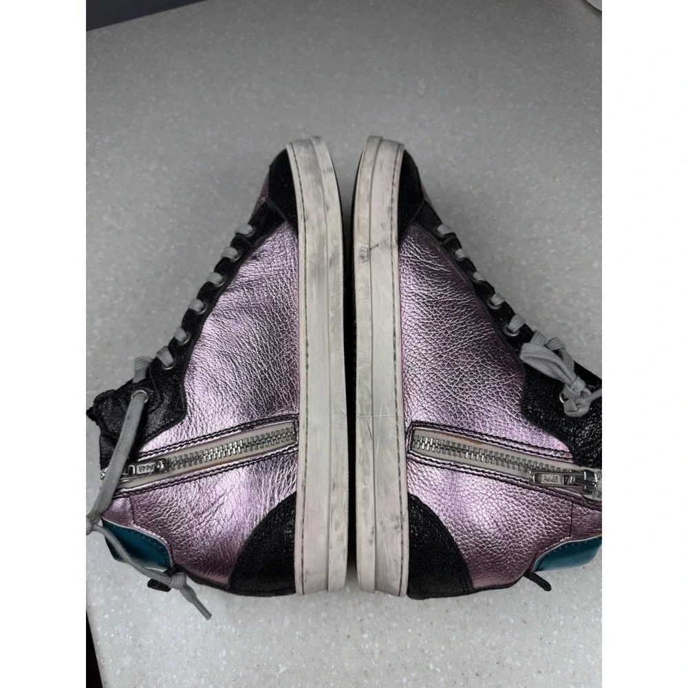 P448 Multicolor Glitter High Top Sneakers in Pink Silver Teal  Size 40 US 9.5-10